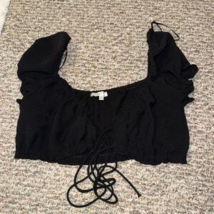 Love Tree Black Puff Sleeve Crop Blouse
